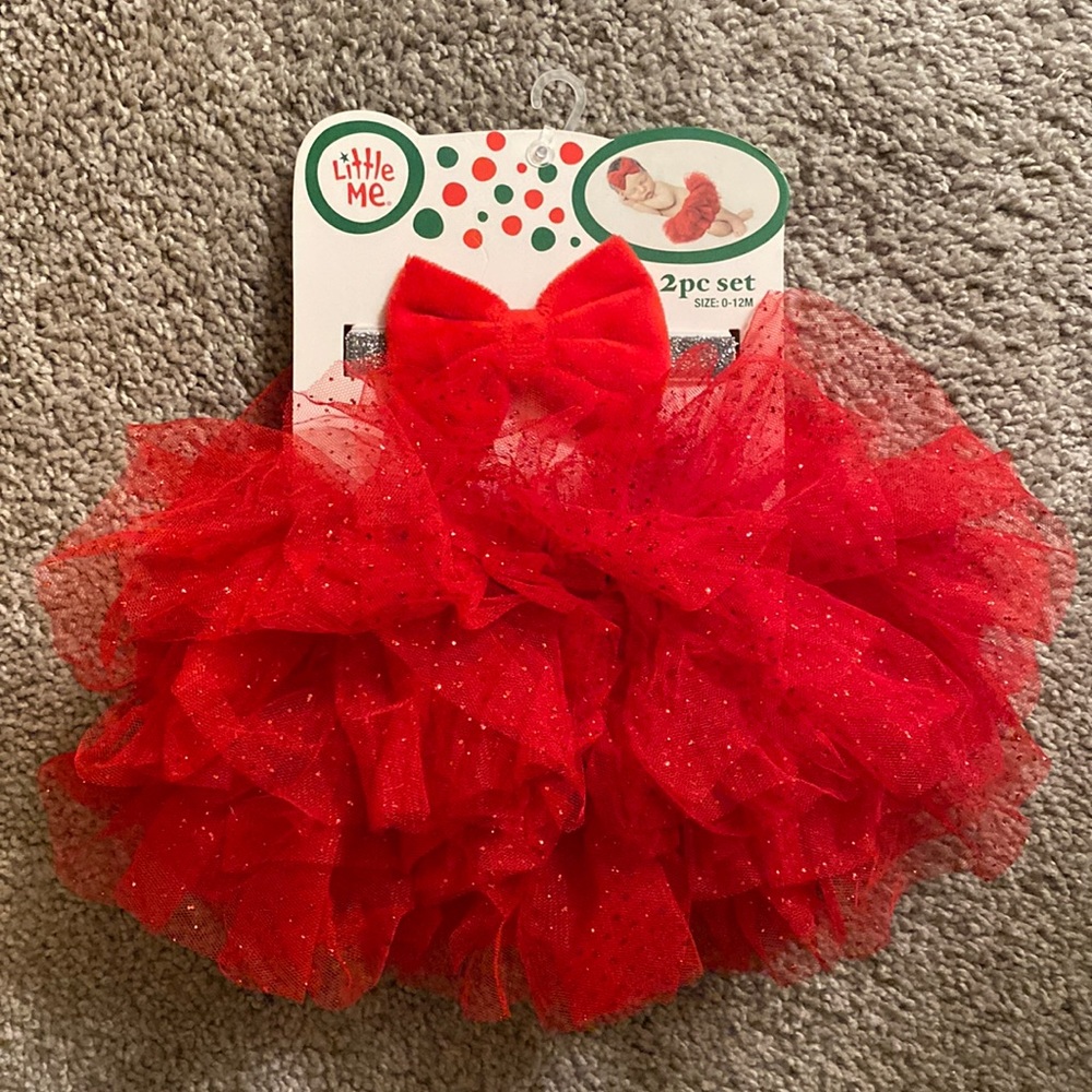 Little Me Christmas Tutu & Bow Set NWT